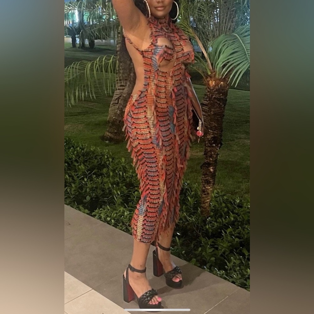 Colorful Fringe Midi Dress